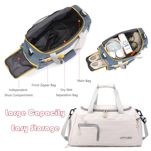 Weekender Overnight Bag Travel Duffel Bag with Independent Shoe Compartment Carry On Sports Tote Gym Bag for Women Men (Beige)4