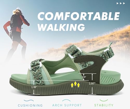 Image of KuaiLu Womens Orthopedic Walking Sandals with Comfortable Arch Support Plantar Fasciitis Relief Summer Outdoor Hiking Sport Recovery Adjustable Strap Athletic Chunky Cushion Shoes