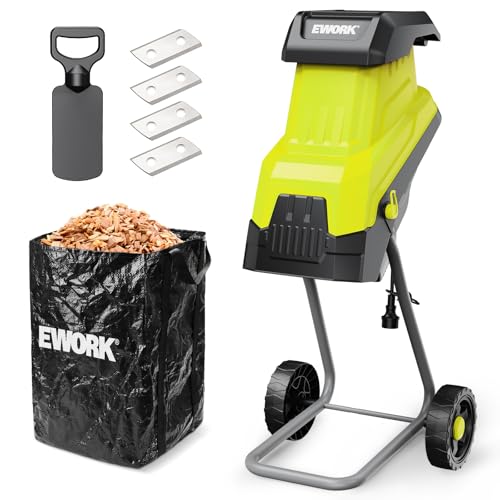 EWORK 15 Amp Electric Wood Chipper Shredder, Max 1.77" Cutting Diameter