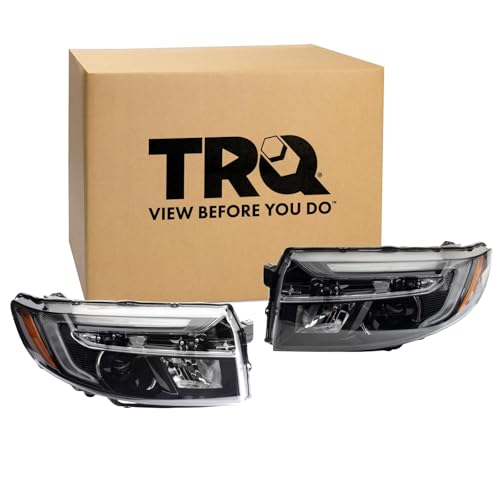 Image of TRQ 2 Piece Headlight Assembly Set Driver & Passenger Side Compatible with Honda Ridgeline Black Edition 2021-2025 RTL-E 2021-2023 Passport 2022-2025 With 7 Pin Conntector HO2502207 HO2503207