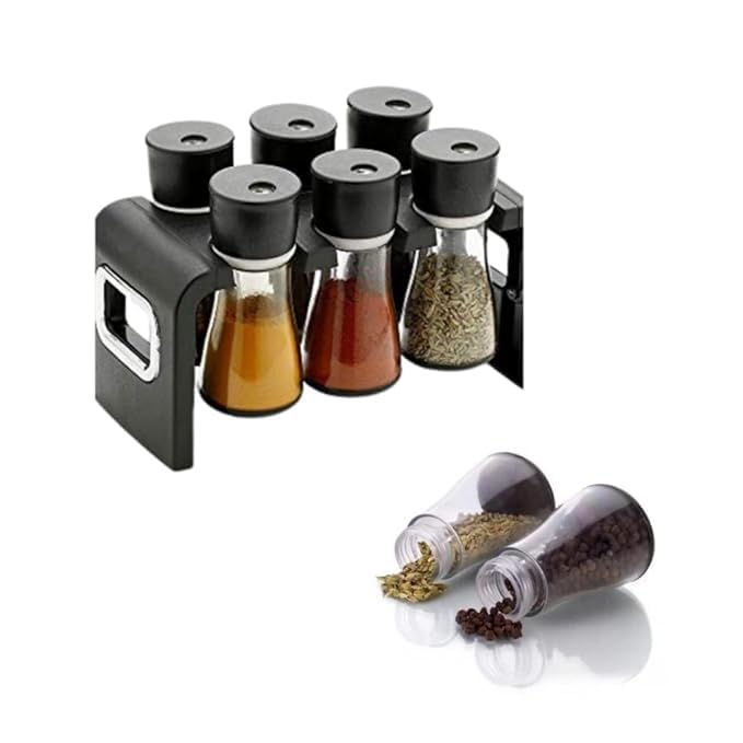 Premium Multipurpose Revolving Plastic Spice Rack Masala Organiser – 6 Pcs Set (Pack of 1)