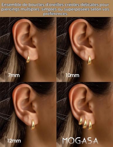 MOGASA 3Paires Boucles d'Oreilles Femme Argent 925 Petite Creoles Or 18K Plaqué Hypoallergénique Boucles d'Oreilles Or Ensemble Creoles Argent 925 – vue 3