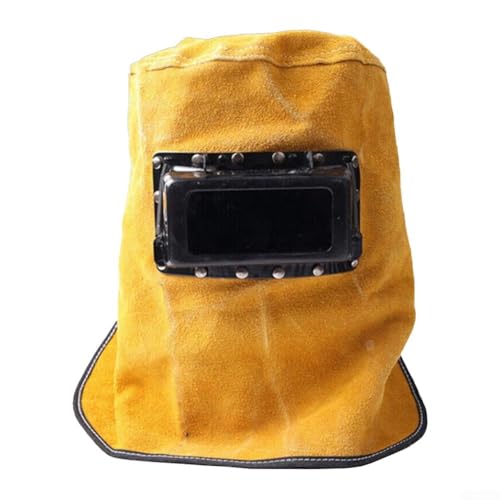Casco de soldadura ajustable con diseño de doble lente, construcción de piel de ganado resistente al calor para protección y resistencia a salpicaduras, ajuste cómodo y transpirable