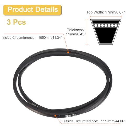 Image of Uxcell 3 Pack B-41 1 /2 Classic Wrapped V-Belt, 44 inch Outside Circumference, Black, Industrial Rubber V-Belt, Compatible with Pumps, Fans, Compressors, Agricultural Equipment, Vehicle Systems