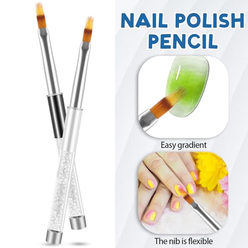 Image of 2 Pcs Nail Gradient Painting Brush Nail Art Brushes Ombre Nail Brush Manicure Tools with Rhinestone Handle UV Gel Polish Nail Drawing Pen for Nail Design