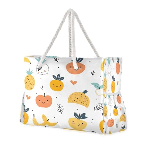 ATTX Cartoon Fruits Pattern Beach Bags for Women - Large Beach Bags with Zipper Waterproof Sandproof Swim Pool Bag Large Tote#271
