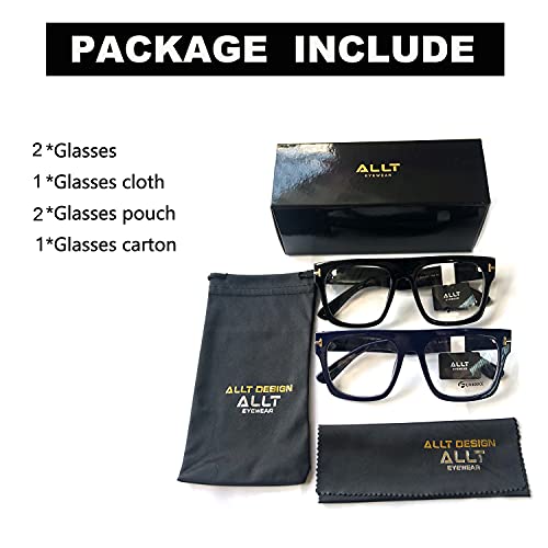 Allt Unisex Large Square Optical Eyewear Non-prescription Eyeglasses Flat Top Clear Lens Glasses Frames (Black&Blue)