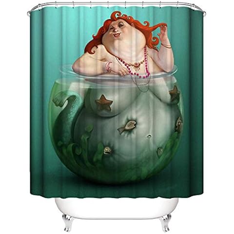 Waterproof Shower Curtain Made 100% Polyester Mermaid in a bottle Bathroom Bathtub Mildew Proof Shower Curtain Decorative Pattern With Hook Mold Resistant Washable 180*180 cm Cover
