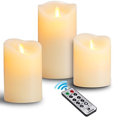Comenzar Flickering Flameless Candles with Glass Effect Battery Operated Candles with Remote Control Cycling Timer 24 Hours Pack of 2 (H 6" x D 2.2") LED Candles Pillar Candles(White)