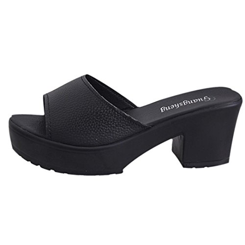 Chanclas Mujer Verano,Las Mujeres de Moda de tacón Alto Plataforma Suave Damas cuñas Sandalias Flip Flop LMMVP (36, Negro)