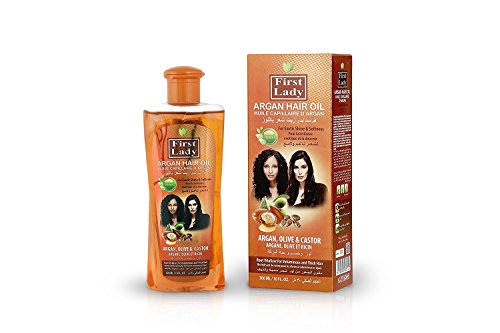 First Lady Argan Hair Oil with Olive & Castor Oil – Hair Growth, Shine & Split End Repair Oil – Moisturising Scalp & Hair Treatment for Dry or Damaged Hair 300ml