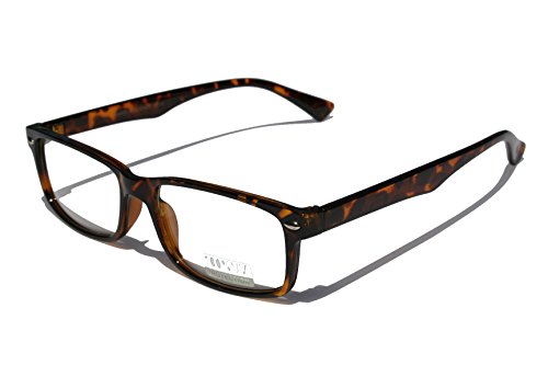 Casual Fashion Horned Rim Rectangular Frame Clear Lens Eye Glasses (Tortoise) - Thumbnail 3