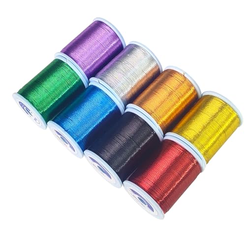 Aventik Fishing Rod Wrapping Thread for Guide Building 500D/100YDS 8PCS Nylon Rod Repair Kit Fishing Rod Building Supplies (8 Pack Rainbow Color Metallic Thread)