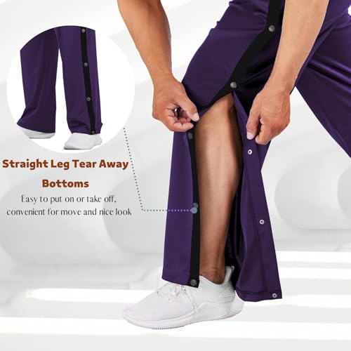 Deyeek Men's Tear Away Basketball Pants High Split Snap Button Casual Post-Surgery Sweatpants with Pockets2