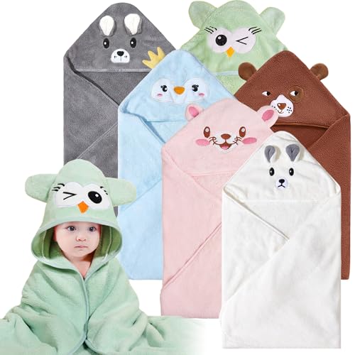 Yaiseiko 6 PCS Animal Hooded Baby Bath Towel Set Baby Hooded Bath Towels Soft and Ultra Absorbent Toddler Towels for Babies,Toddler,Infant,Kids,Newborn Essential(31.5 X 31.5 Inch)