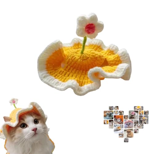 Rolaroki Cat Part Hat with Ear Holes and Adjustable tie, Soft Polyester, Washable| Cute Flower Party Hat for Cats 4–16 lbs, Holiday & Photo Outfit