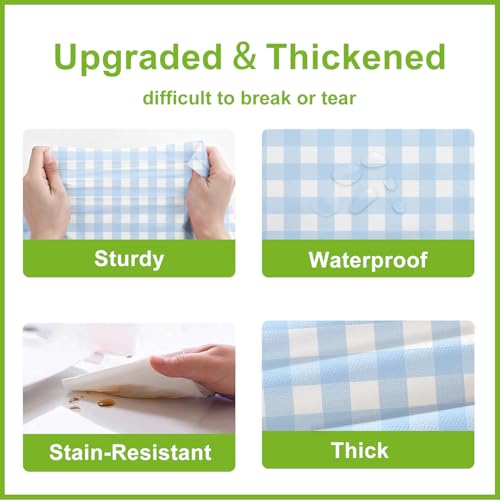 Image of Oigco Light Blue Gingham Tablecloth - 54 x 108 Inches, Rectangle Disposable Light Blue Checkered Tablecloth, Picnic Table Covers for Dining /Camping /Picnic /Outdoor