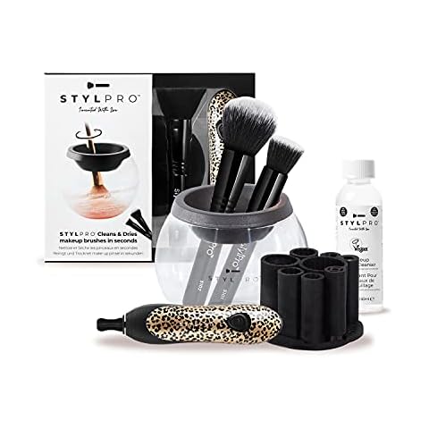 stylPro StylPro Cheetah Gift Set Kit: Electric Makeup Brush Cleaner and Dryer Machine with 8 Brush Collars, Brush Cleanser - Fast, Automatic Spinning Brush Cleaner with Heat-Resistant Bowl Cover