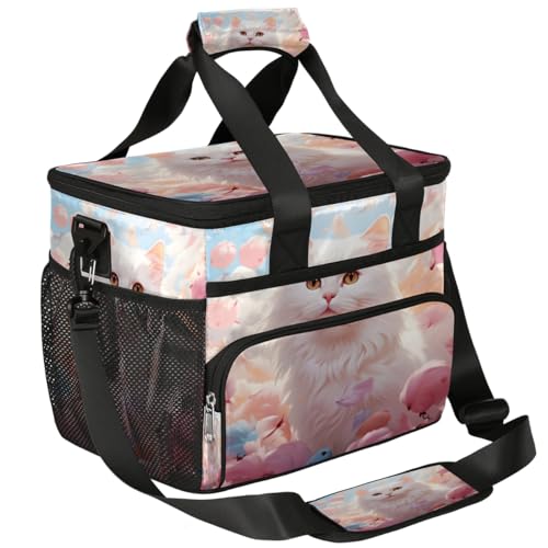 White Cat Insulated Picnic Backpack Lunch Box for Women Men Picnic Basket Tote Lunch Bag Picnic Bag Portable Lunch Bags for Picnic, Beach, Work, Trip,Office, Camp Cartoon Cat