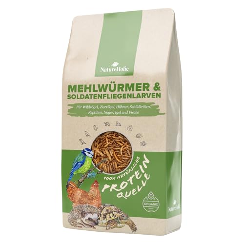 Mehlwürmer & Soldatenfliegenlarven getrocknet | Proteinreiches Futter Vögel, Entenfutter, Nager, Igel, Eichhörnchen, Vogelfutter, Wildvögel Huhn, Reptil | Natürliches Insektensnack (1840g)