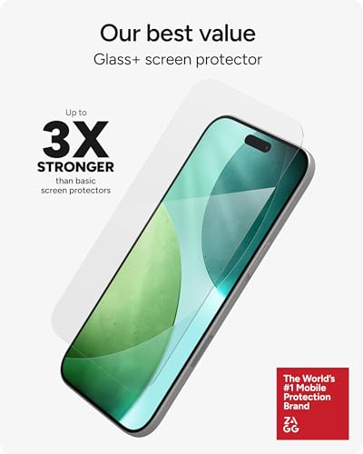 Image of ZAGG Glass+ Screen Protector for iPhone Air - 3X Stronger, Impact & Shatter Protection, Scratch & Smudge-Resistant iPhone Tempered Glass, InvisibleShield, Easy PerfectFit Install