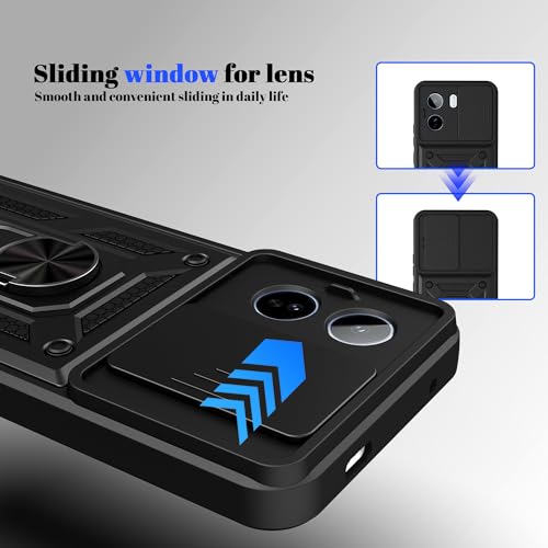 Image of Shockproof Back Case Cover for Vivo T5 Pro /Y500 5G, Shockproof Vivo T5 Pro /Y500 Back Cover, Ring Case with Kickstand and Camera Protection Shutter - Black