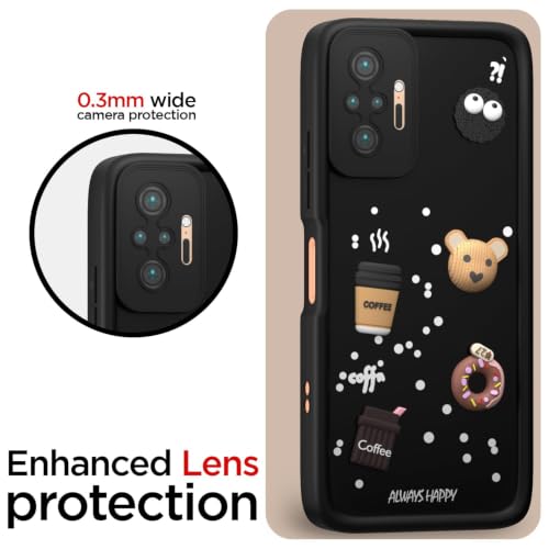 Image of Bintage Cute Fun Taddy Cartoon 3D Ball Bear Milk Donut Coffee Cup Silicon Case Full Body & Camera Protection Back Cover Compatible for MI REDMI Note 10 Pro - Black