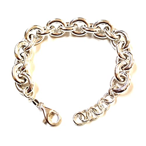 Real 925 Sterling Silver 13X15Mm Very Large Links, 3.5Mm Thick Hollow Rolo Cable Oval Chain Bracelet. Women, Men, Unisex. Adjustable With One Inch Extender. (7" 18Cm) #TOP6