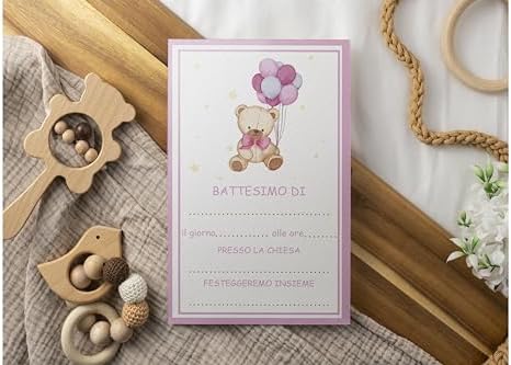 Biglietti Inviti Battesimo Personalizzati Orsetto - Partecipazioni Battesimo Bimbo Bimba Set Da - Foto 6