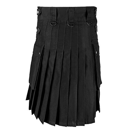 MILAX Costume écossais pour homme - Tenue de mariage - Kilt utilitaire écossais - Kilt écossais - Style écossais, Noir , 34-37