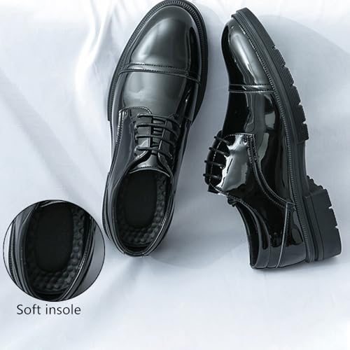Men's Patent Leather Platform Cap Toe Formal Oxfords Classic Round Toe Non Slip Lug Sole Lace-Up Comfortable Dress Derby Tuxedo Shoes for Business Wedding Party4