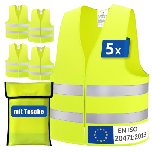 Brovamo Warnwesten Auto 5er-Europaweit gültig nach EN ISO...