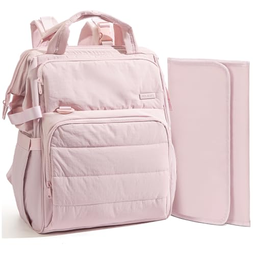 BELALIFE Baby Diaper Backpack Bag Baby Essentials Travel Backpack for Moms Dads with Changing Pad Insulated Bottle Holders & Stroller Straps Pink