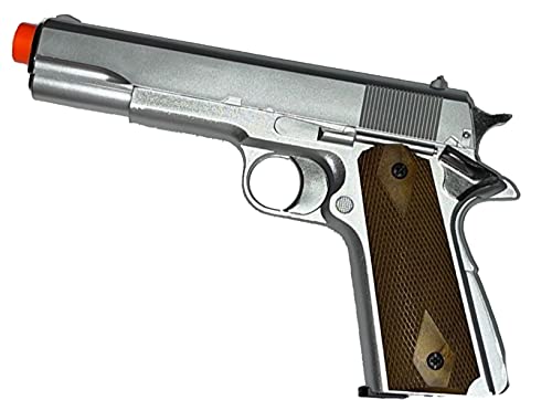 Trimex Airsoft Gas Powered Pistol 1911 Non-Blowback Full Size 300 FPS 14 Rounds Mag + Free 1000 Bio BBS, Silver, (Airsoft Gas Pistol 1911 Style)