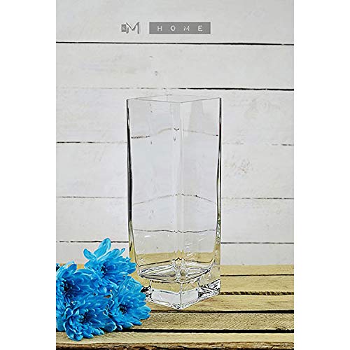 EMH Jarrón de cristal grueso hecho a mano, cuadrado transparente para flores