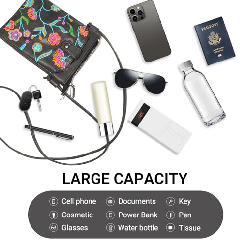 Ojibwe Floral pattern Small Crossbody Bag for Women, Cell Phone Purses, PU Leather Wallet, With Adjustable Strap4