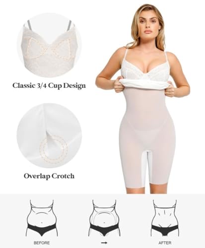 Image of Popilush Lace Midi Dress Shapewear Dresses for Women V-Neck Slip Adjustable Straps Bodycon Slip with Underwire