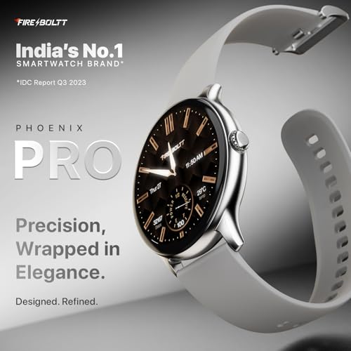 Image of Fire-Boltt Phoenix Pro Round Smart Watch 1.39″ HD Display with Bluetooth Calling, AI Voice Assistant, SpO2 & Heart Rate Monitor, 120+ Sports Modes, IP67 Waterproof Smartwatch for Men & Women - Grey
