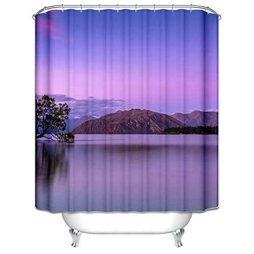 Rideau de douche polyester violet 180x200cm imperméable avec anneaux - 3