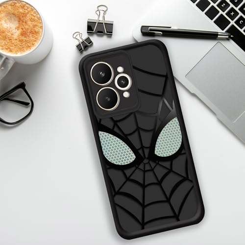 Image of Stylish Spider Back Case Cover Compatible with Realme 15 Pro 5G | Spidey Face Mask Case | Soft Silicone | Camera & Full Body Protection | Shock Proof | (Black)
