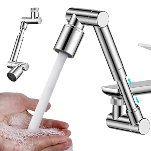 KASTWAVE 1440 Rotating Universal Faucet Extender - 2 Spray Mode Adjustable Aerator for Kitchen & Bathroom Sink Splash-Free Faucet Attachment for Washing Hair Face Dishes Pets (Silver)