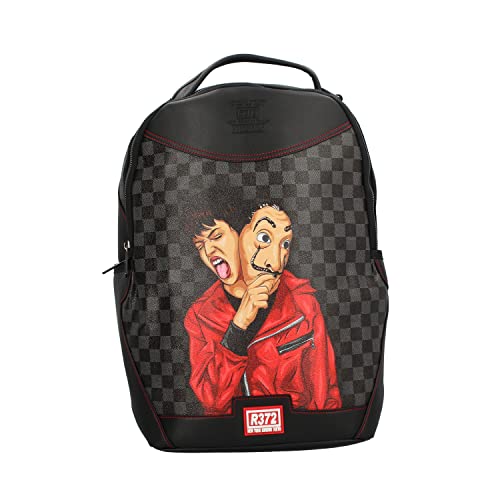 R372 Mochila hombre negro casa de papel mochila grande mujer impresión papel diseño a cuadros...