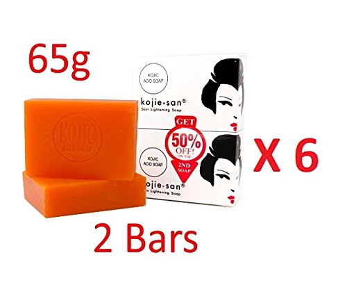 Kojie San Skin Lightening Kojic Acid Soap 65 gram - 6 Double Packs - 12 Bars Total
