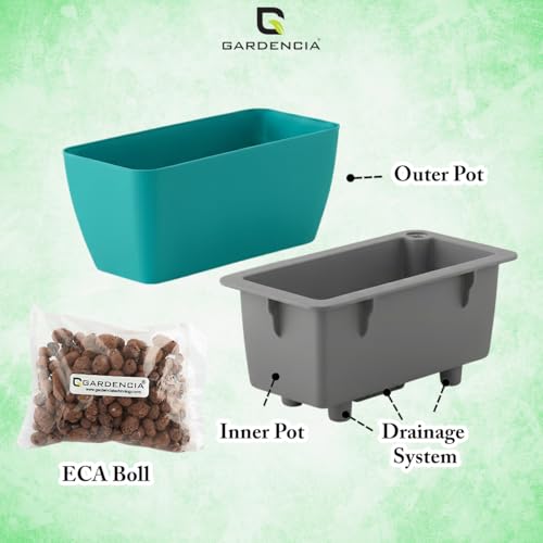 Image of GARDENCIA Self Watering Flower Pots for Outdoor Indoor Gardening /Rectangle Big Plant Pot with Polypropylene UV Material /Decorative Modern Gamla (Sea Green, Pack of 4)