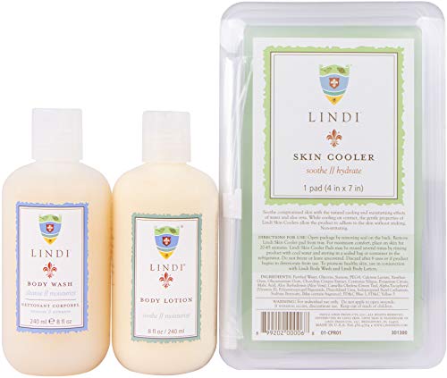 LINDI SKIN Soothing Body Treatment Trio - Includes Body Wash, Body Lotion, Cooler Pad