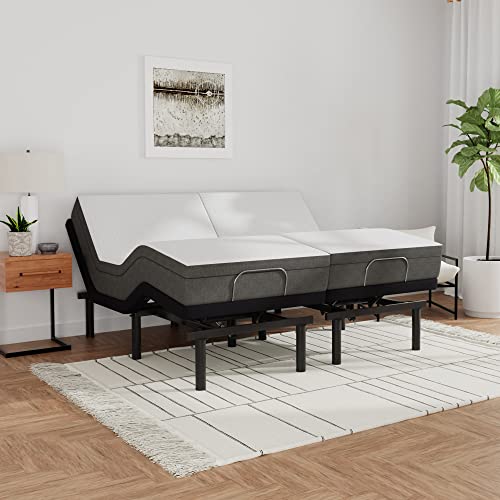 Image of Blissful Nights e3 Split King Adjustable Bed Base Frame with 10 inch Medium Firm Gel Infused Memory Foam Mattress