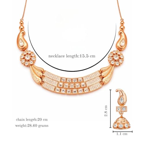 Image of Nilu's Collection Rose Gold Plated AD Stone Jewellery Set for Women, Girls | Special Ocassion, Wedding, Engagement, Dating | Anti Tarnish | Anti Allergy | Necklace and Earring Set | Gift for Her