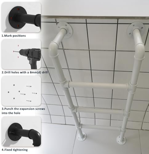 90-Inch Wall Mounted Attic Ladder - Heavy-Duty Metal Step Ladder for Home Loft, RV, Bunk Bed, Library, Deck - Durable Industrial Iron Pipe Design (1.7m/5.6ft)