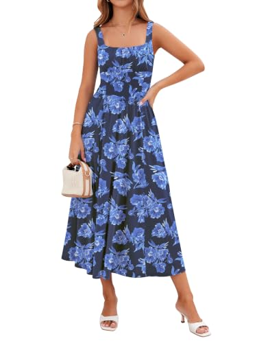 Image of YIOYOLA Womens Casual Summer Dress with Pockets | Sleeveless Square Neck Flowy A-Line Midi Sundress for Beach & Wedding Guest