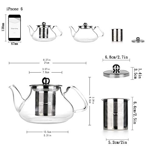 TOYO HOFU Tetera de cristal claro con infusor resistente al calor estufa de gas seguridad desmontable infusor de acero… - Imagen 5